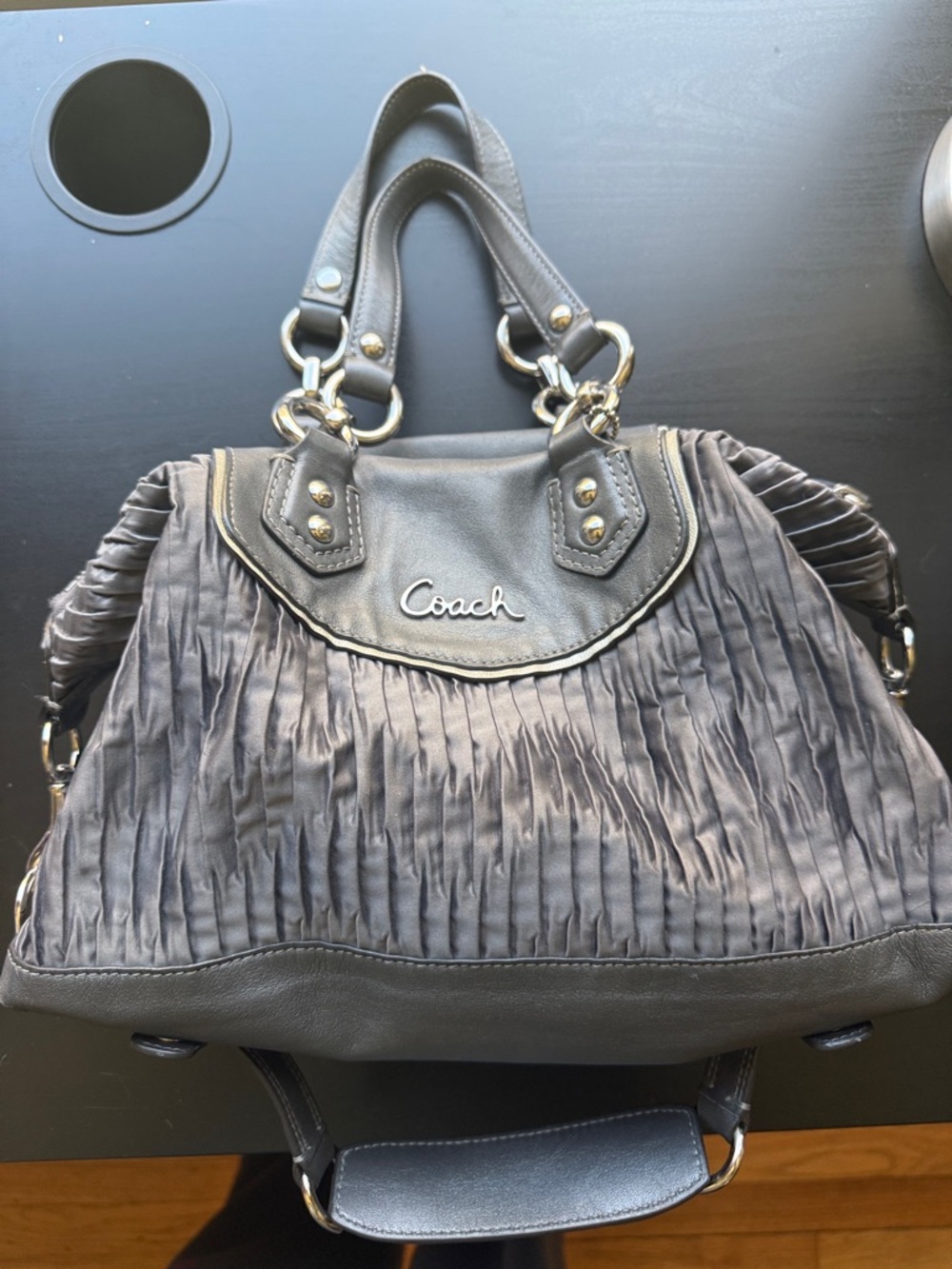 Coach Gray Pleated Leather Crossbody Satchel - Coach - Picture 3 of 17